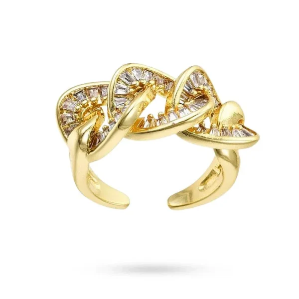 Bague réglable maillons entrelacés avec zirconiums blancs sertis