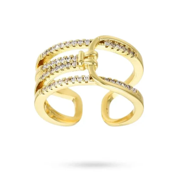 Bague réglable multi-rangs avec zirconiums blancs sertis