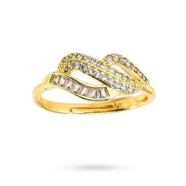 Bague réglable entrelacée avec zirconiums blancs sertis