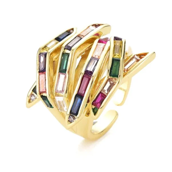 Bague réglable forme originale zirconiums colorés