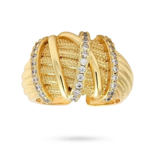 Bague réglable entrelacée avec zirconiums blancs sertis