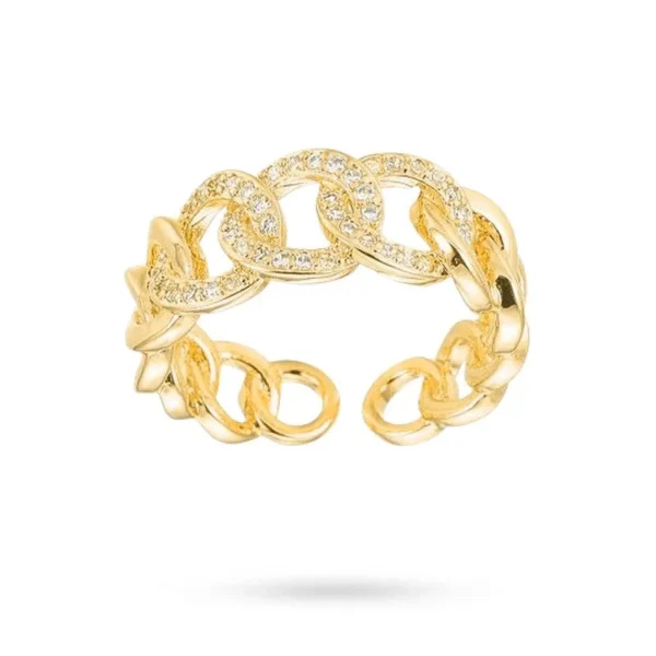 Bague réglable entrelacée avec zirconiums blancs sertis