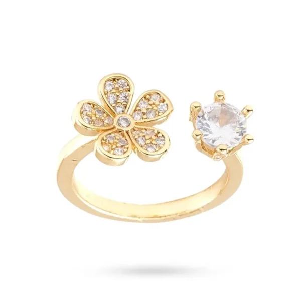 Bague réglable fleurs zirconiums sertis