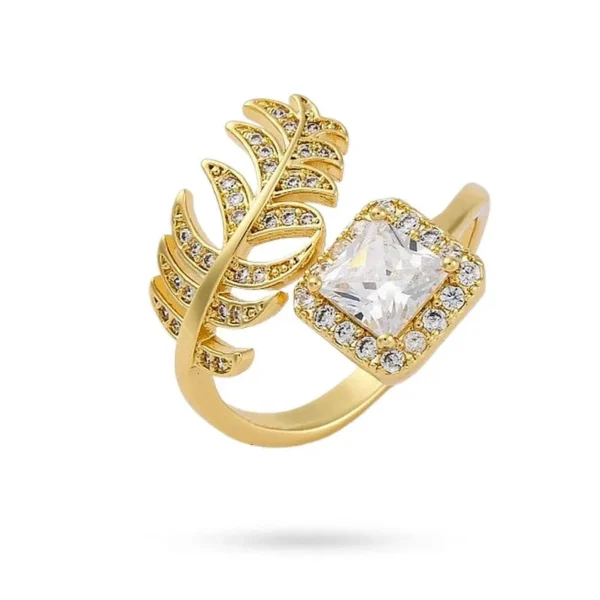 Bague réglable feuille zirconiums blanc