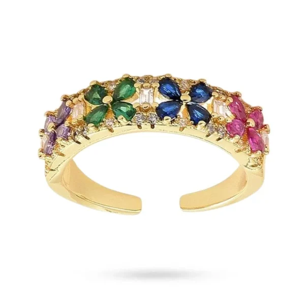 Bague réglable zirconiums couleurs sertis