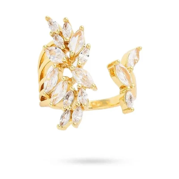 Bague réglable pétales de fleur avec zirconiums blancs sertis