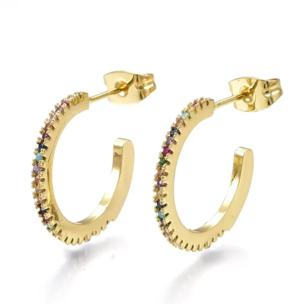 Boucles d'oreilles demi Créoles diamant CZ sertis couleurs 15 mm
