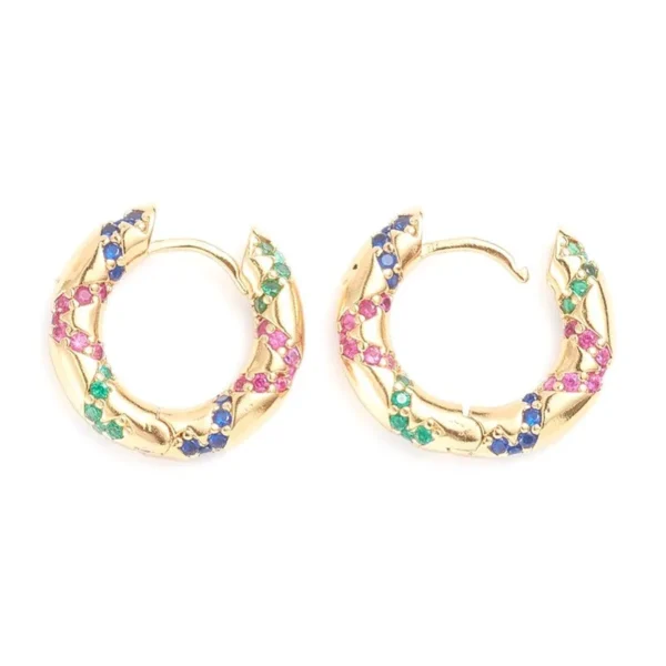 Boucles d'oreilles Créoles rondes diamant CZ couleurs devient : Boucles d'oreilles Créoles rondes diamant CZ couleurs