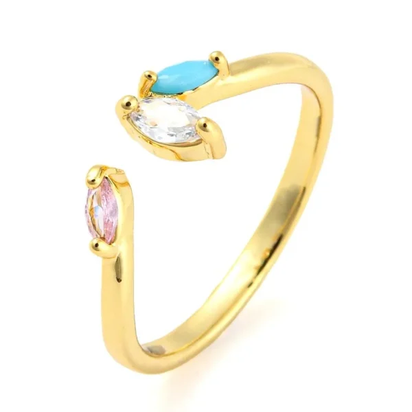 Bague réglable 3 zirconiums rose bleu et blanc