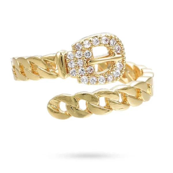 Bague réglable ceinture maille gourmette zirconiums sertis