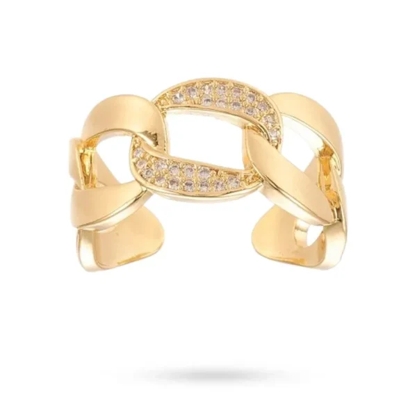 Bague réglable entrelacée avec zirconiums blancs sertis