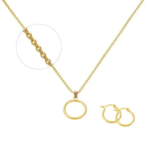 Parure collier boucles d'oreilles acier inoxydable - Couleur doré - rond
