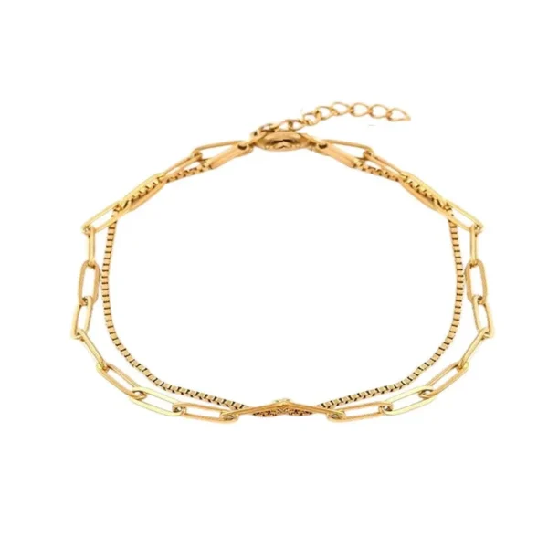 Bracelet souple double rangs chaîne maille trombone