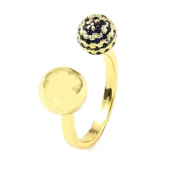 Bague réglable boules diamants CZ noirs