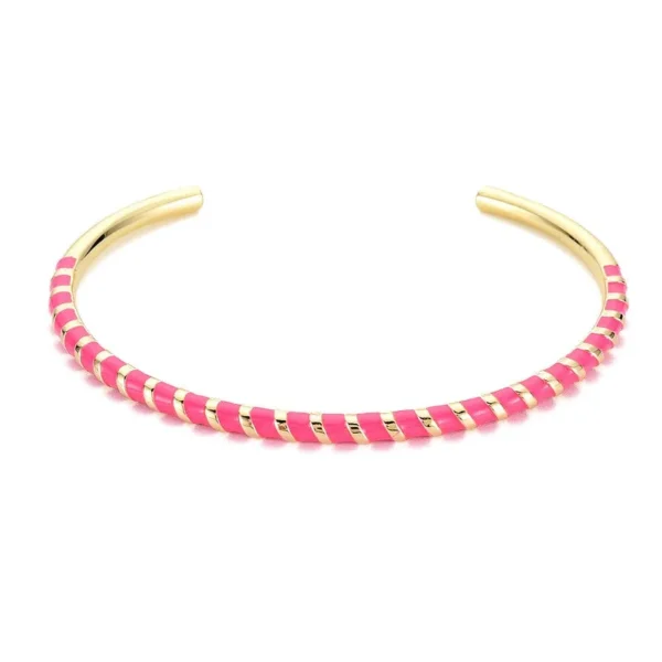 Bracelet - manchette zirconiums et émail rose