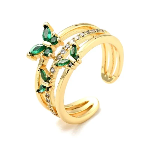 Bague réglable papillons diamants CZ vert