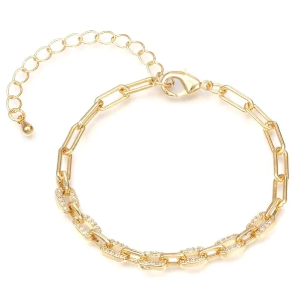 Bracelet souple or diamant CZ chaîne trombone