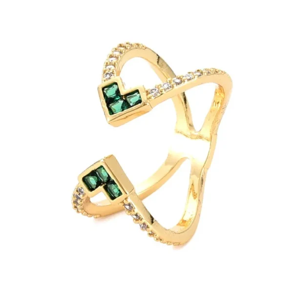 Bague réglable ornée de zirconiums vert et blanc sertis