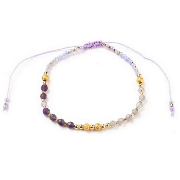 Bracelet souple perles rocaille mauve et or sur fil nylon