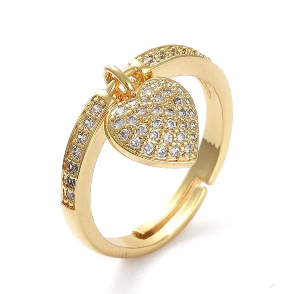 Bague réglable breloque cœur ornée de zirconiums sertis