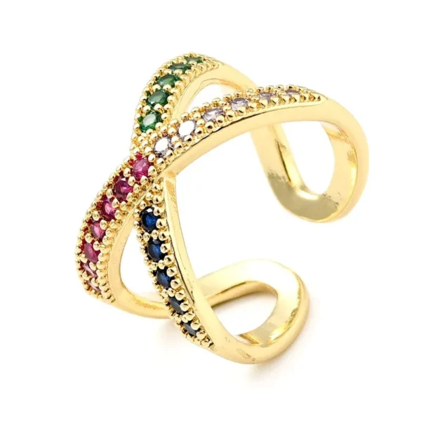 Bague réglable entrecroisée diamants CZ couleurs sertis