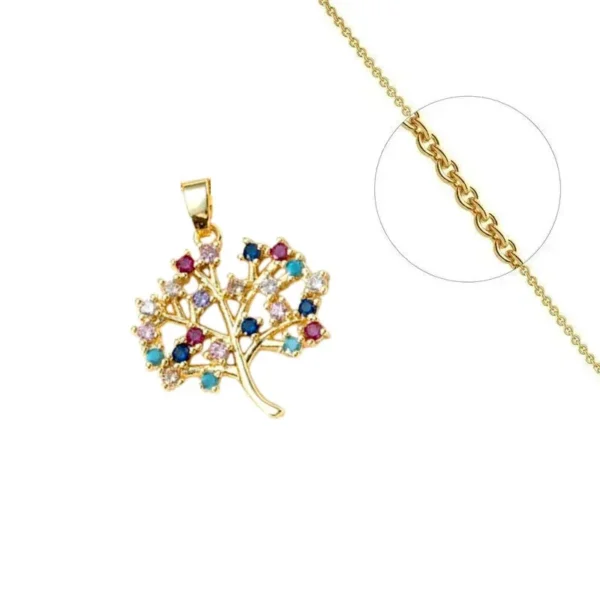 Chaîne et pendentif arbre de vie zirconiums couleurs sertis