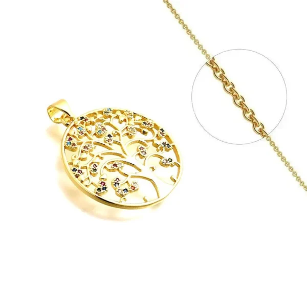 Collier chaîne et pendentif arbre de vie zirconiums couleurs sertis