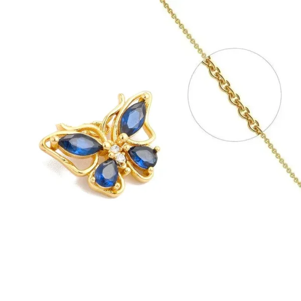 Chaîne et pendentif papillon zirconiums bleus sertis