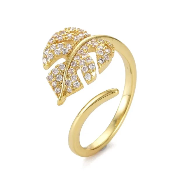 Bague réglable feuille diamant CZ