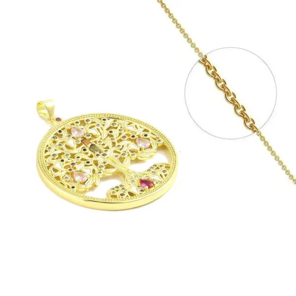 Collier chaîne et pendentif arbre de vie cœur zirconiums sertis