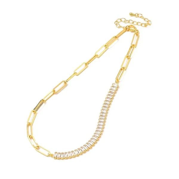 Collier chaîne trombone et zirconiums plaqué 18K