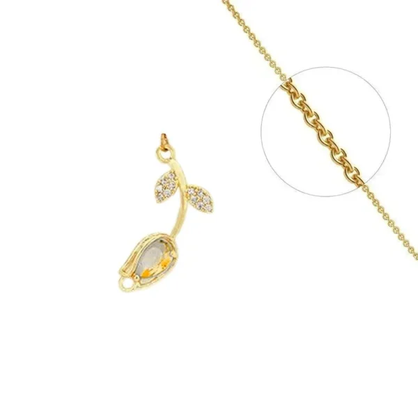 Collier chaîne et pendentif avec zirconiums sertis jaune orangé