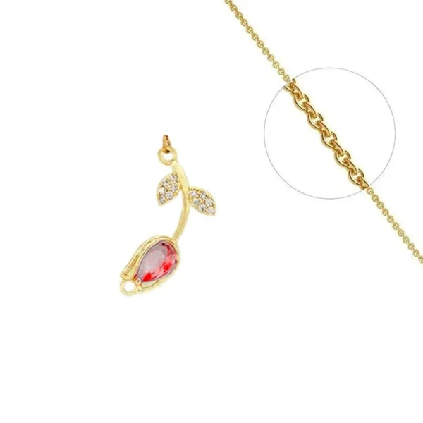 Collier chaîne et pendentif avec zirconiums sertis rouge