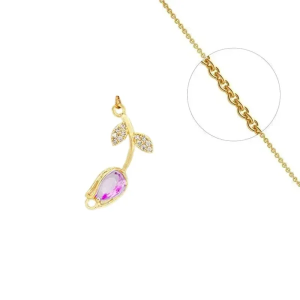 Collier chaîne et pendentif avec zirconiums sertis rose