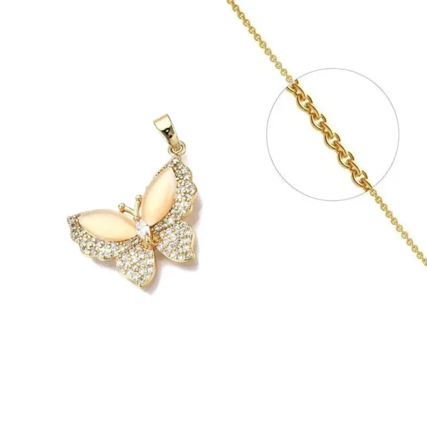 Chaîne et pendentif papillon avec zirconium