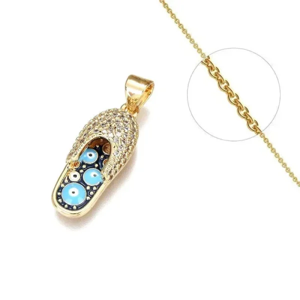 Collier chaîne et son pendentif avec œil oriental serti de zirconiums
