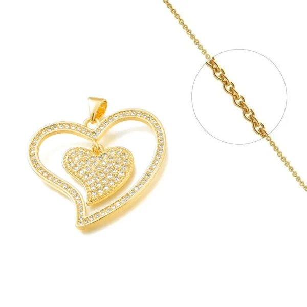 Collier chaîne et pendentif double cœurs avec diamant sertis CZ