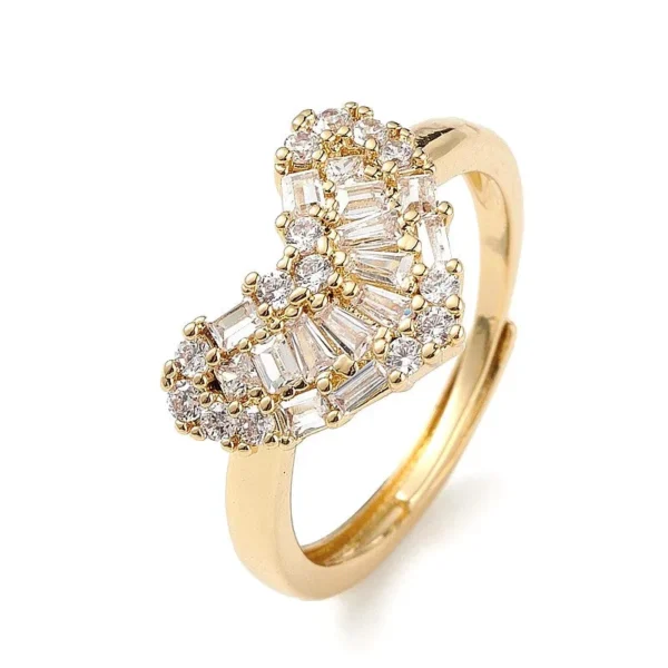 Bague réglable cœur serti de zirconiums