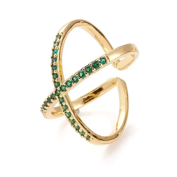 Bague réglable entrecroisée diamants CZ verts