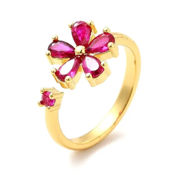 Bague réglable fleur diamants CZ couleur