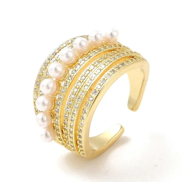 Bague réglable diamants CZ perles synthétiques