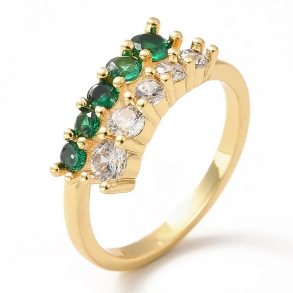 Bague réglable diamant CZ vert et blanc